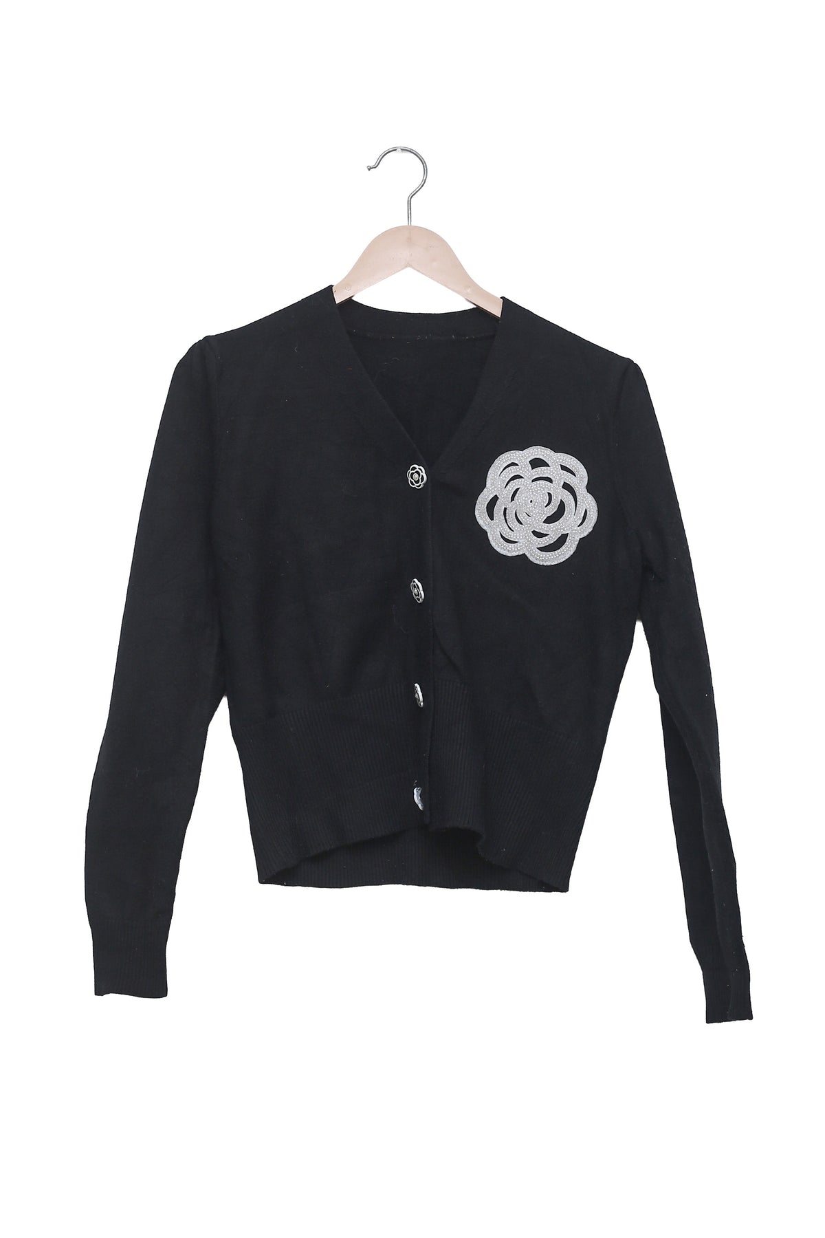 Black Bloom Embellished Cropped Cardigan
