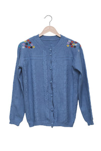 Blue Wildflower Cable Knit Cardigan