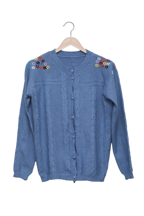 Blue Wildflower Cable Knit Cardigan