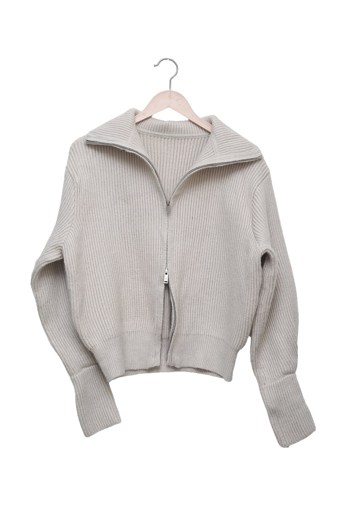 Stone Off-Duty Ribbed Zip Cardigan