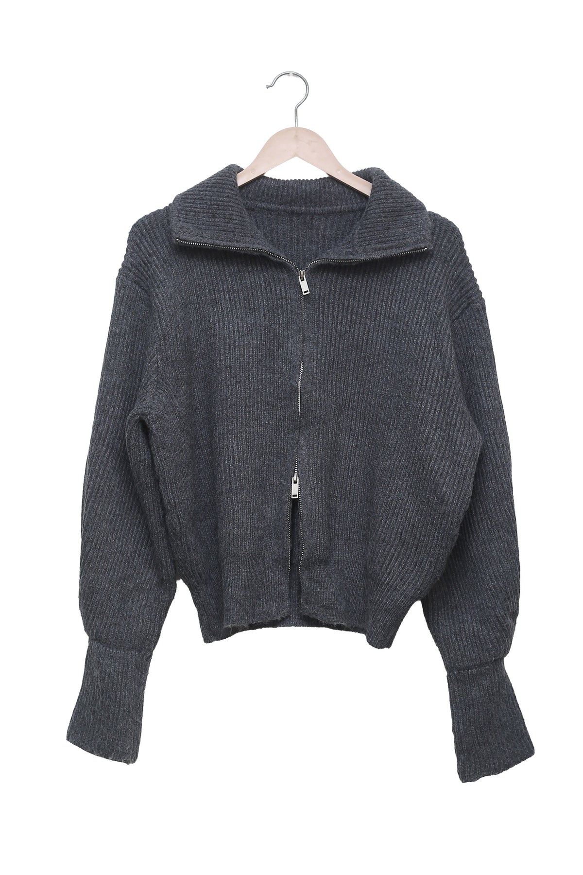Charcoal Off-Duty Ribbed Zip Cardigan