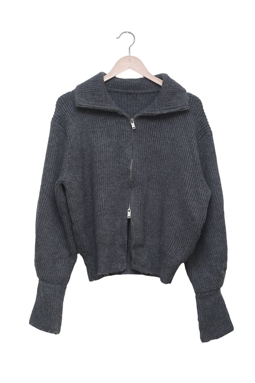Charcoal Off-Duty Ribbed Zip Cardigan