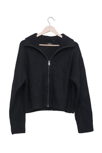 Black Everyday Ribbed Zip Cardigan