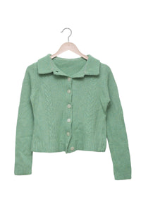 Mint Muse Collared Cable Cardigan