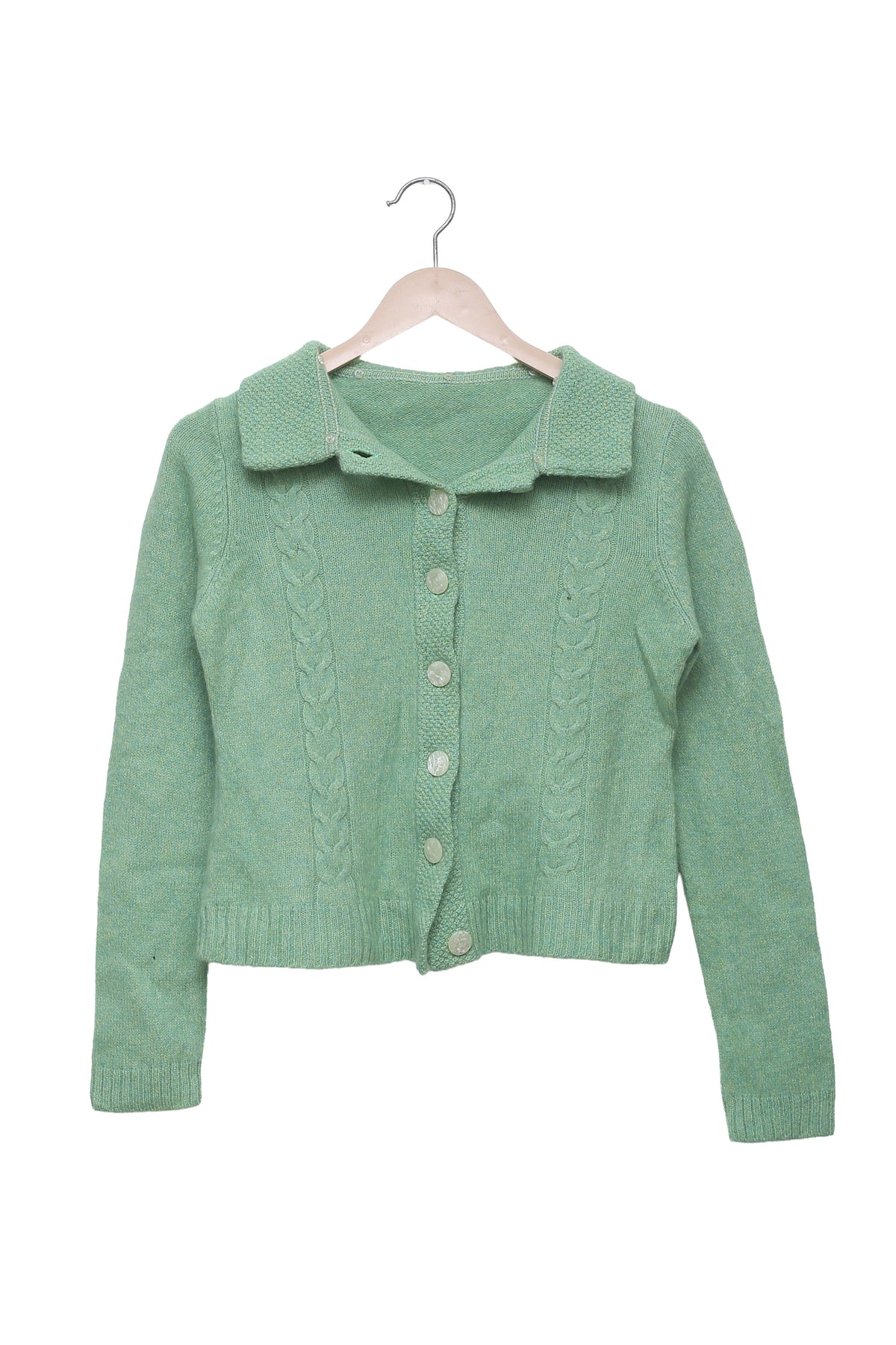 Mint Muse Collared Cable Cardigan