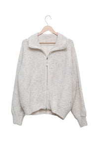 Oatmilk Flecked Knit Zip Cardigan