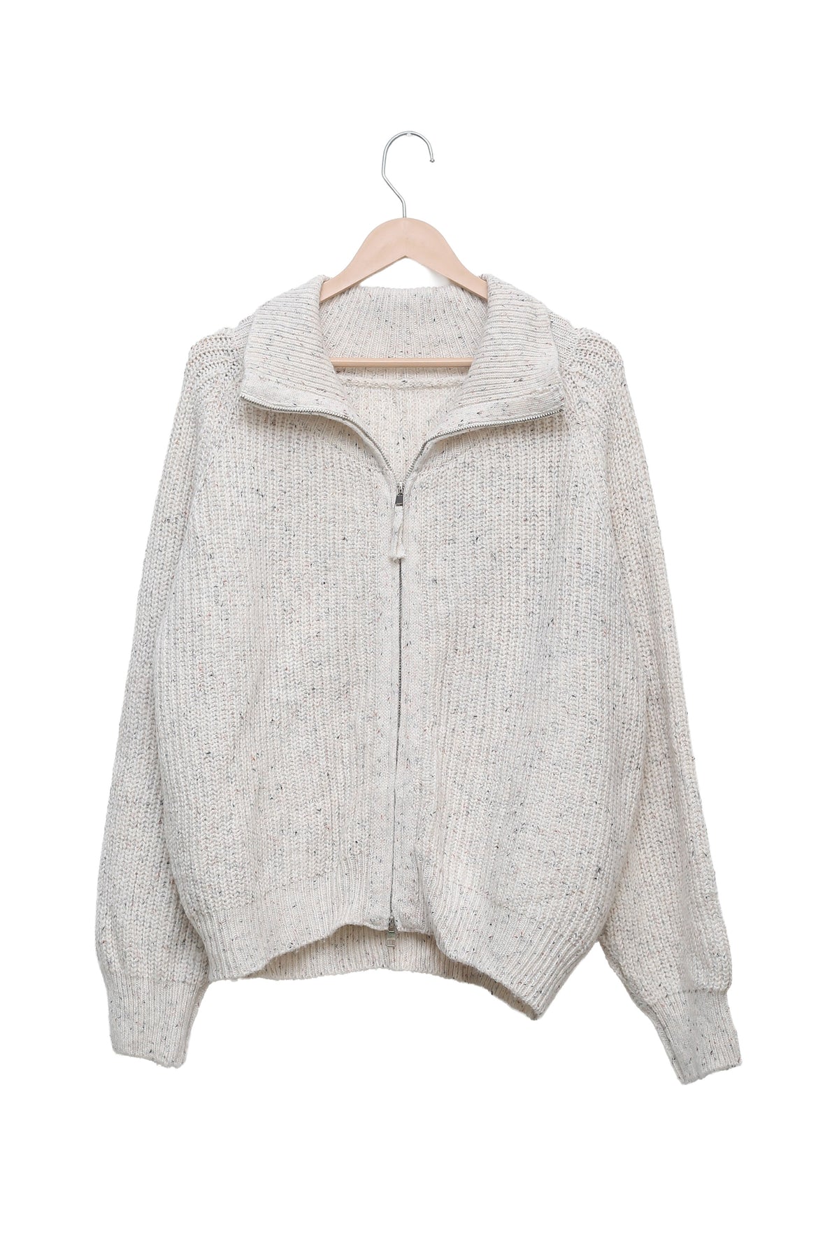 Oatmilk Flecked Knit Zip Cardigan