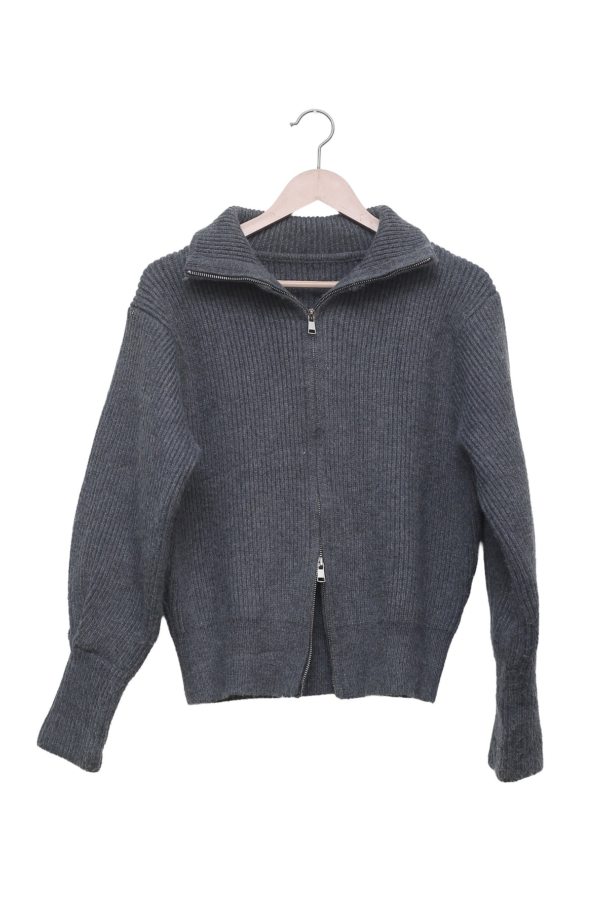 Charcoal Off-Duty Ribbed Zip Cardigan