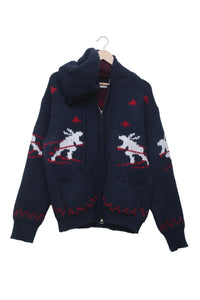 Navy Reindeer Hooded Zip Cardigan