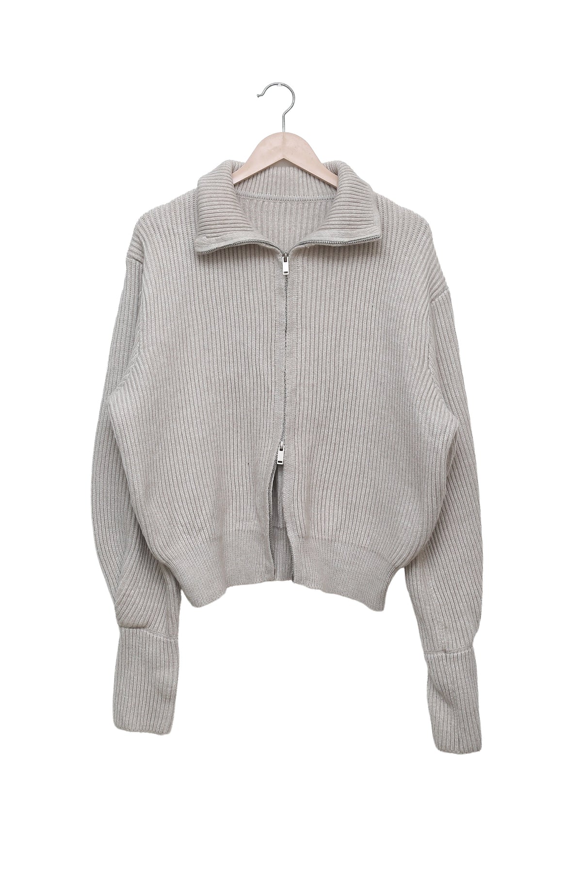 Stone Off-Duty Ribbed Zip Cardigan