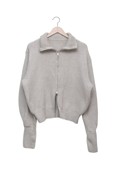 Stone Off-Duty Ribbed Zip Cardigan