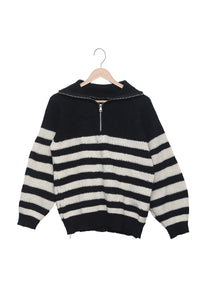 Monochrome Club Striped Half-Zip Sweater