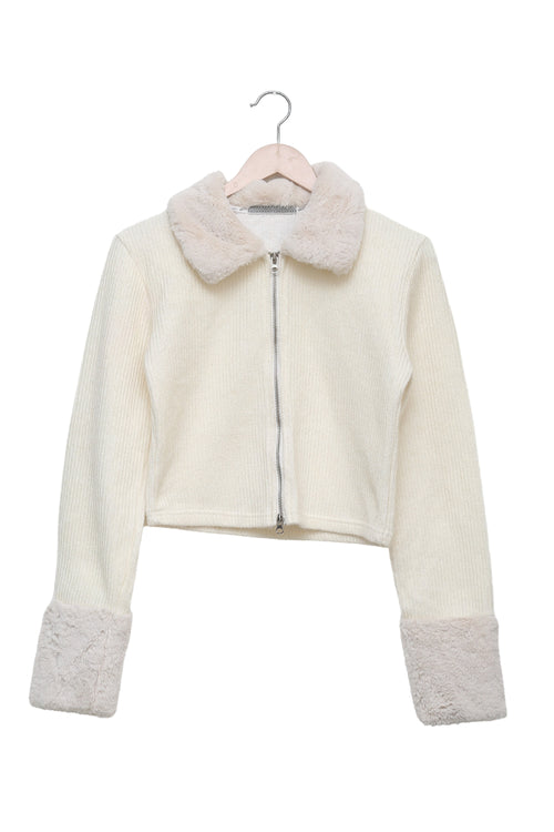 Ivory Cloud Plush Trim Zip Cardigan