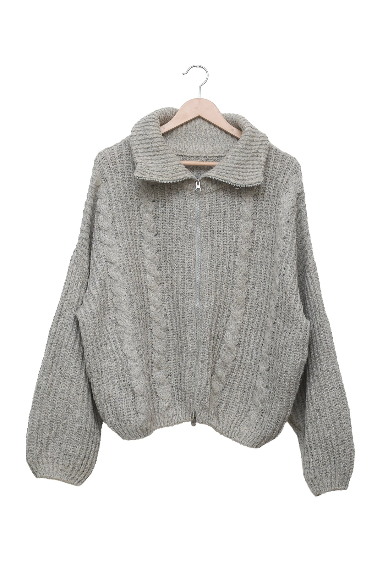 Grey Sunday Cable Zip Cardigan