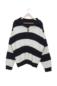 Navy Rugby Stripe Half-Zip Sweater