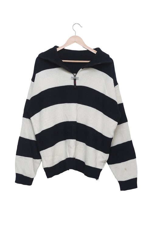 Navy Rugby Stripe Half-Zip Sweater
