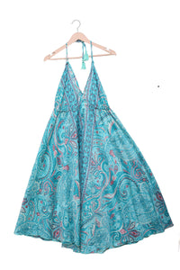 Aqua Paisley Halter Dress