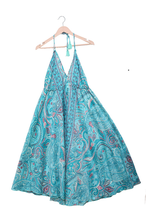 Aqua Paisley Halter Dress