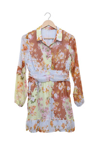 Pastel Floral Ruched Shirt Dress