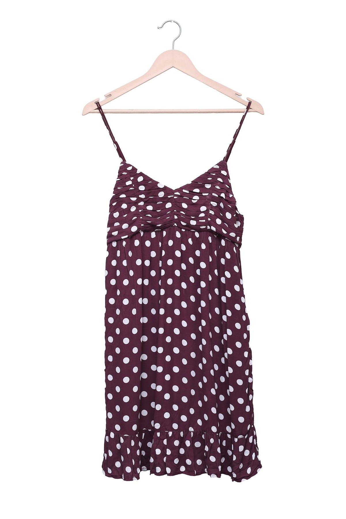 Plum Polka Dot Ruched Dress