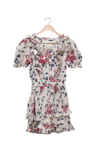 Ivory Rose Puff Sleeve Ruffle Dress