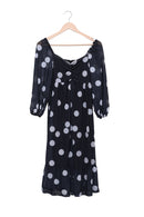 Black Polka Dot Ruched Midi Dress