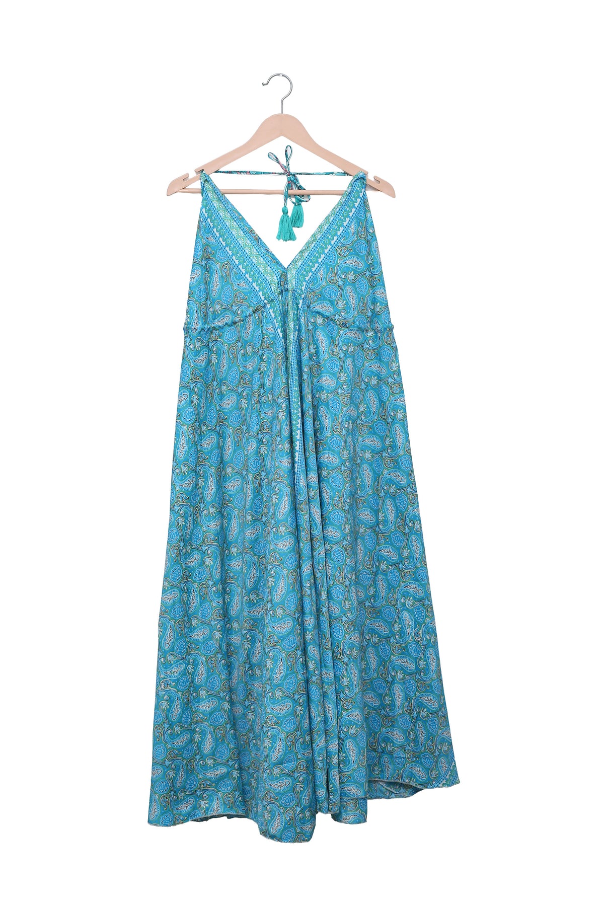 Turquoise Paisley Halter Maxi Dress
