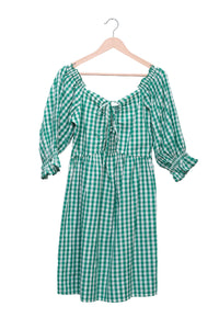 Green Gingham Puff Sleeve Dress
