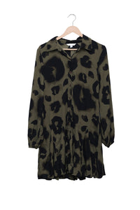 Olive Leopard Print Shirt Dress