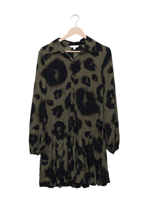 Olive Leopard Print Shirt Dress
