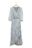 Sage Leaf Ruffle Wrap Dress