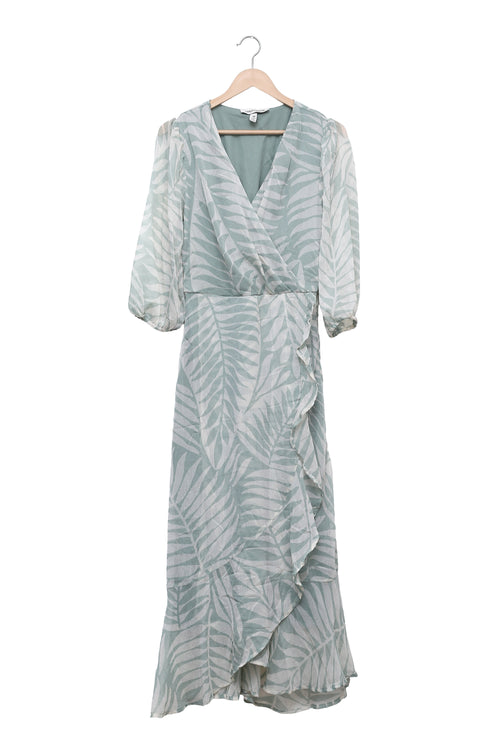 Sage Leaf Ruffle Wrap Dress