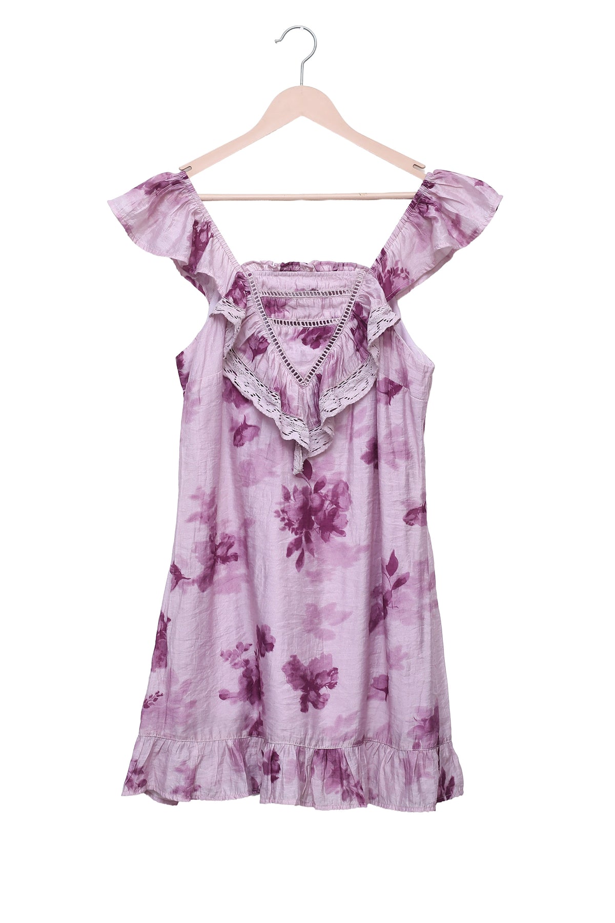 Mauve Floral Lace Trim Dress