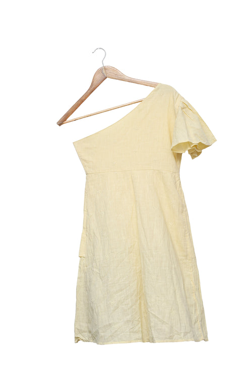 Butter Yellow Embroidered One Shoulder Dress