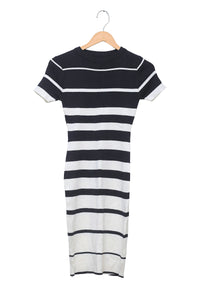 Monochrome Stripe Knit Midi Dress