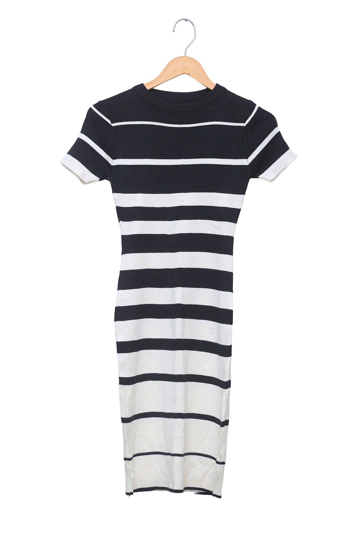 Monochrome Stripe Knit Midi Dress