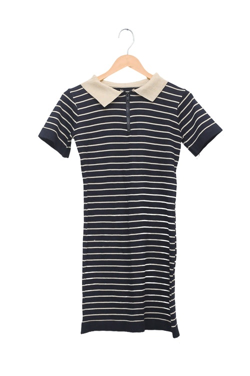 Navy Pinstripe Polo Knit Dress