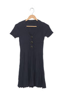 Midnight Ribbed Button Mini Dress