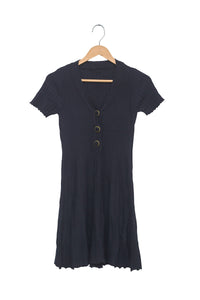 Midnight Ribbed Button Mini Dress