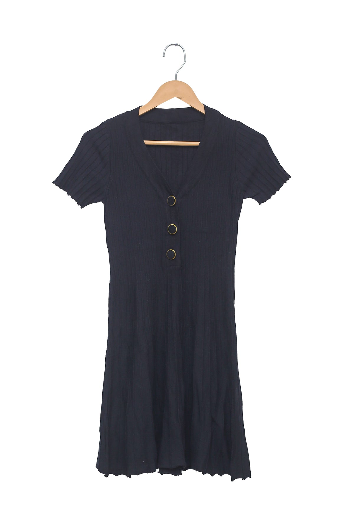 Midnight Ribbed Button Mini Dress