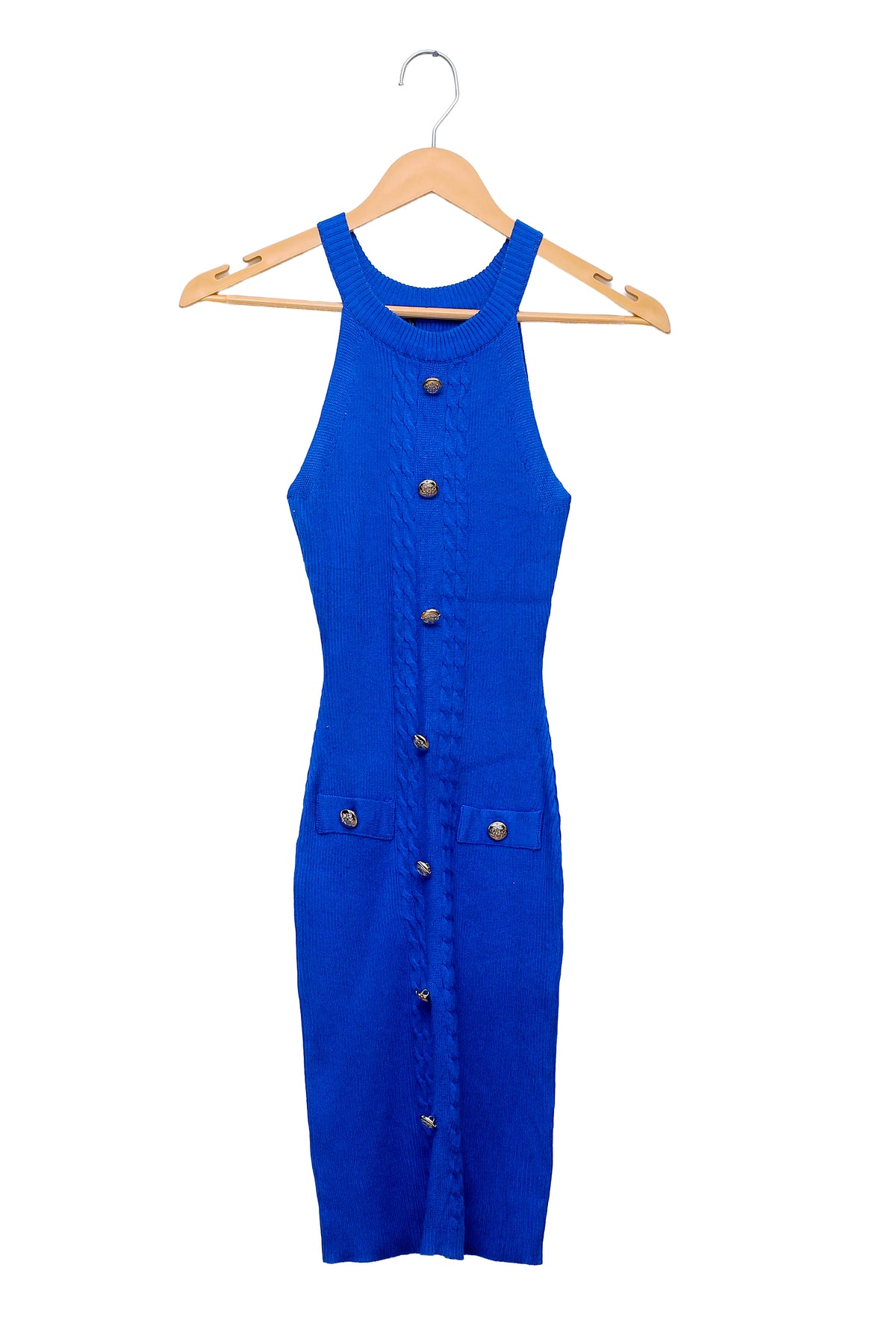 Royal Blue Cable Button Knit Dress