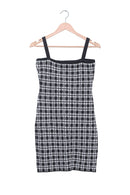 Monochrome Plaid Knit Mini Dress