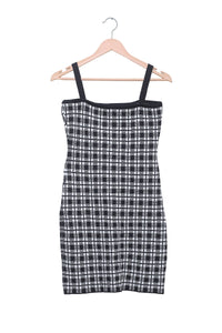 Monochrome Plaid Knit Mini Dress