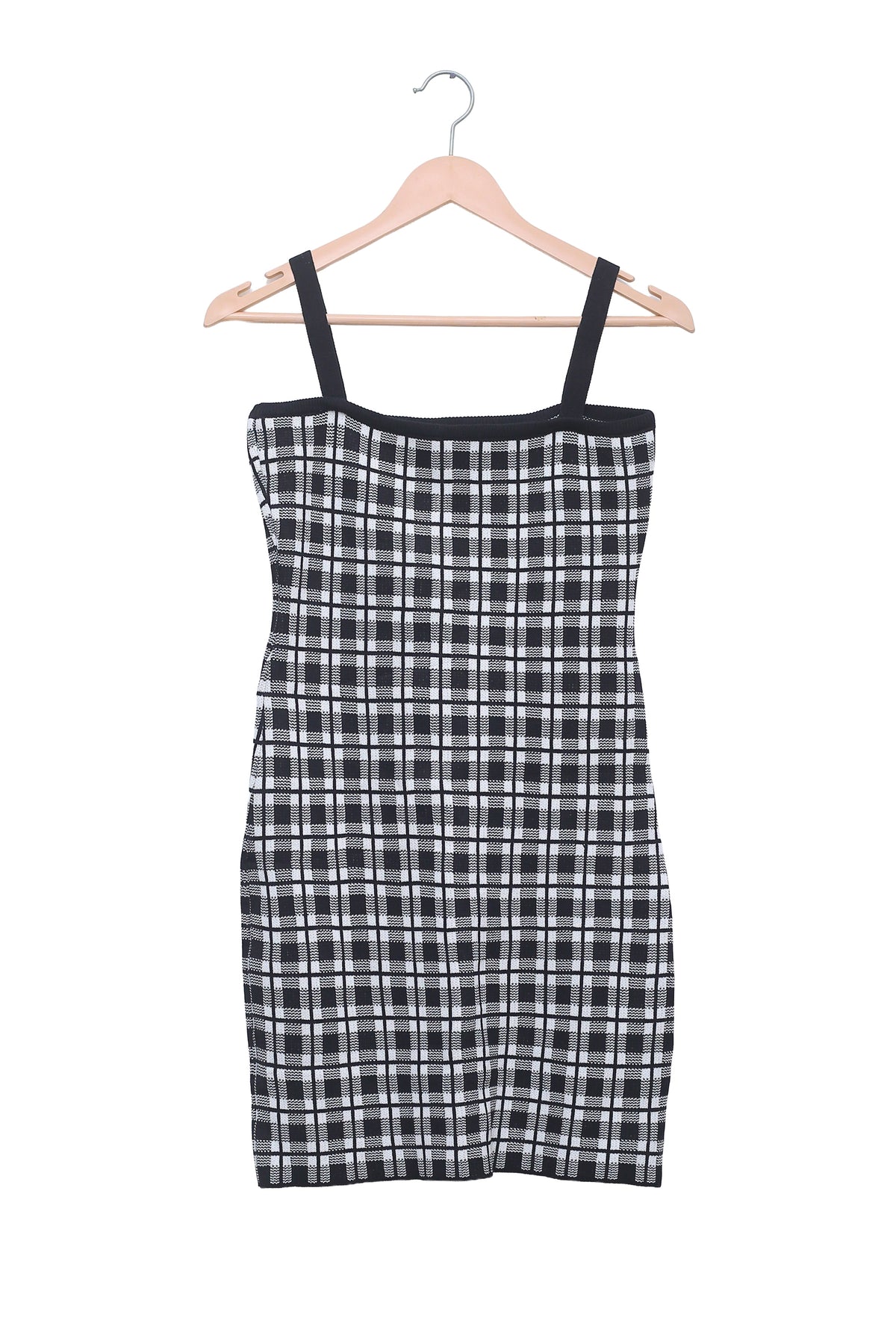 Monochrome Plaid Knit Mini Dress