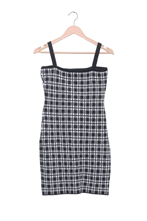 Monochrome Plaid Knit Mini Dress