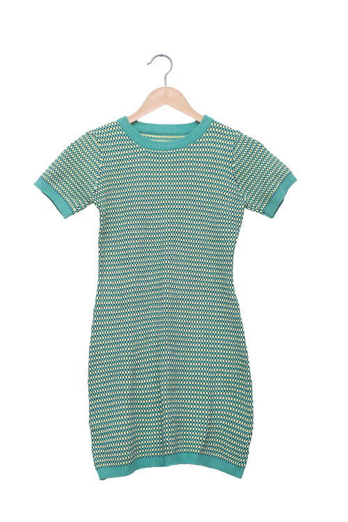 Teal Mosaic Knit Mini Dress