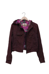 Burgundy Floral Lined Hooded Jacket