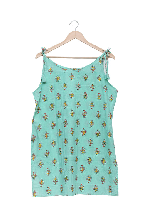 Mint Motif Tie Shoulder Kurti