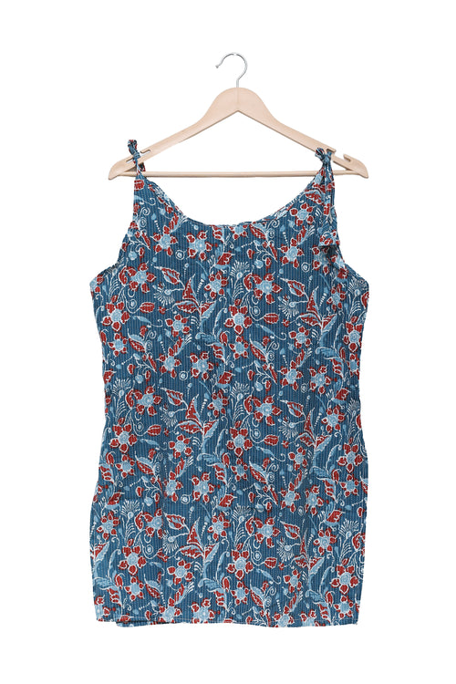 Teal Floral Stripe Tie Shoulder Kurti