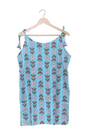Aqua Retro Floral Tie Shoulder Kurti